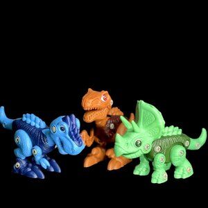 Set Of 3 Dinosaur Building Toys - Blue Orange & Green - Educational & Fun For Ki